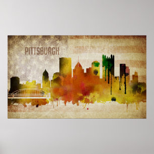 Pittsburgh, PA Watercolor City Skyline Poster