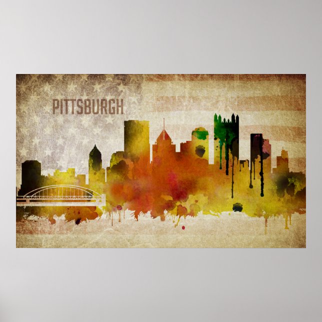 Pittsburgh, PA | Watercolor City Skyline Poster (Framsidan)