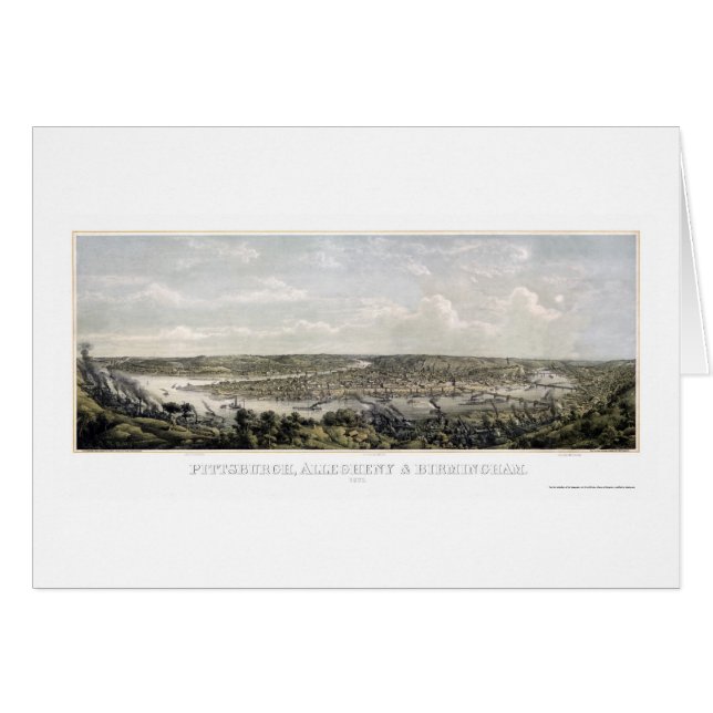 Pittsburgh panorama- karta för PA - 1871 Hälsningskort (Framsidan Horizontal)