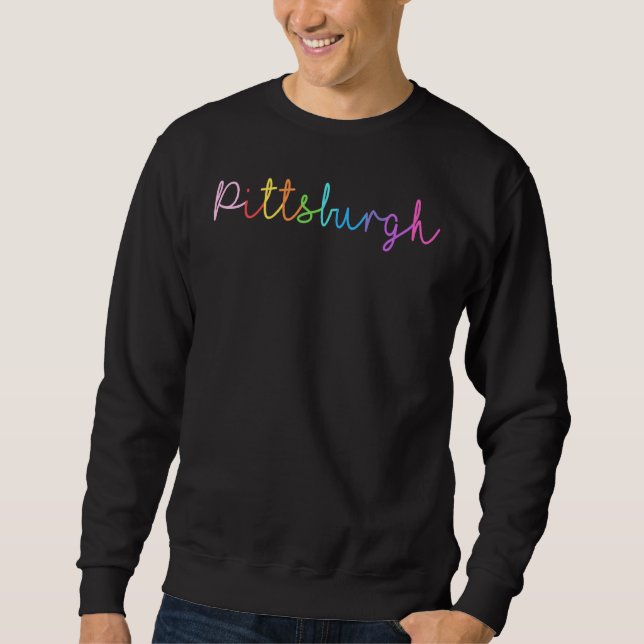 Pittsburgh Pastel Rainbow Gay LGBTQIA+ Men Women B Lång Ärmad Tröja (Framsida)