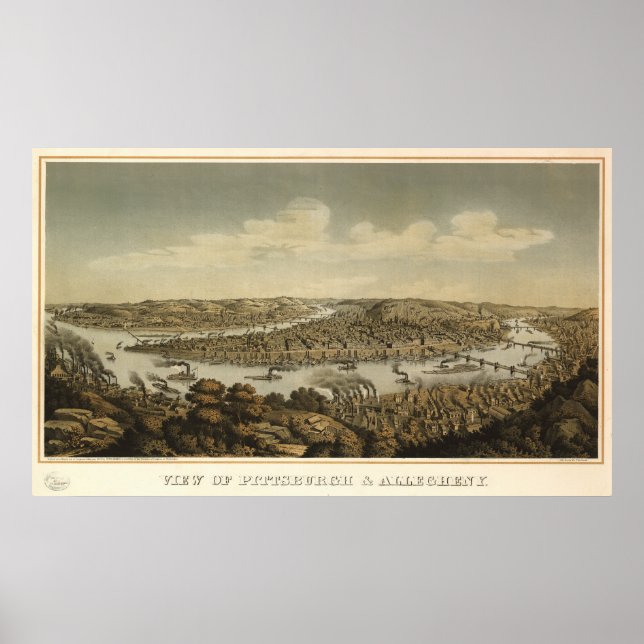 Pittsburgh Pennsylvania 1874 Antique Panoramic Kar Poster (Framsidan)