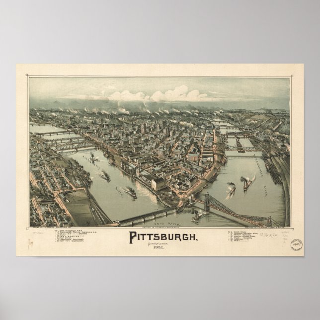 Pittsburgh Pennsylvania 1902 Antique Panoramic Kar Poster (Framsidan)