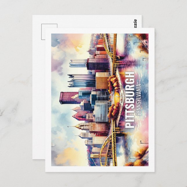 Pittsburgh Pennsylvania Berömd Travel - vattenfärg Vykort (Fram/baksida)