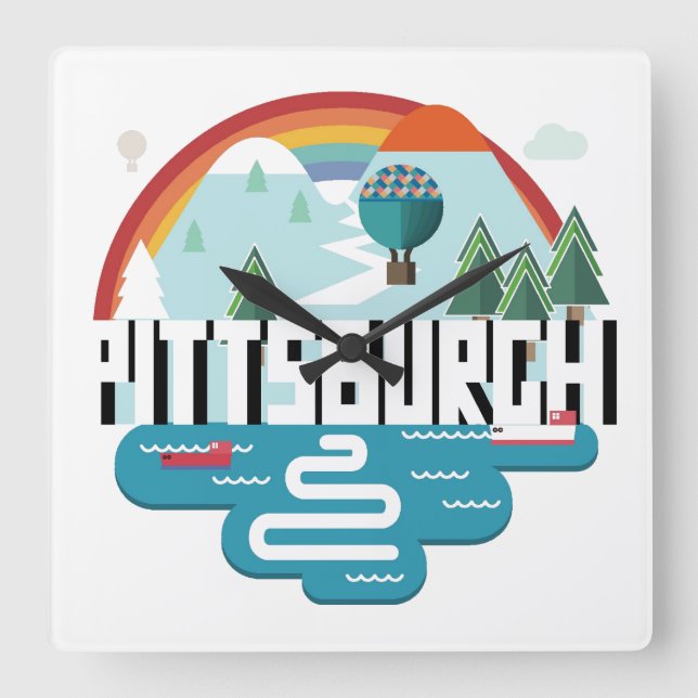 Pittsburgh, Pennsylvania | Cityscape-design Fyrkantig Klocka (Framsida)