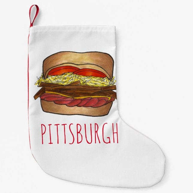 Pittsburgh Pennsylvania Fransk Fry Sandwich Foodie Liten Julstrumpa (Framsidan)