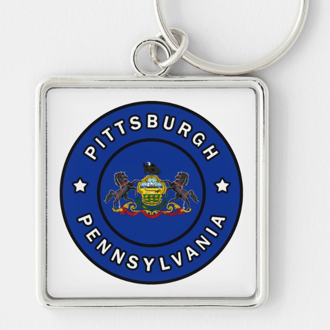 Pittsburgh Pennsylvania Fyrkantig Silverfärgad Nyckelring (Framsidan)