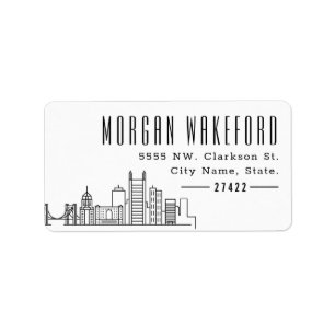 Pittsburgh, Pennsylvania Modern Deco Skyline Large Adressetikett