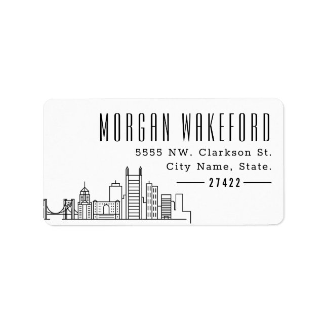 Pittsburgh, Pennsylvania Modern Deco Skyline Large Adressetikett (Framsidan)