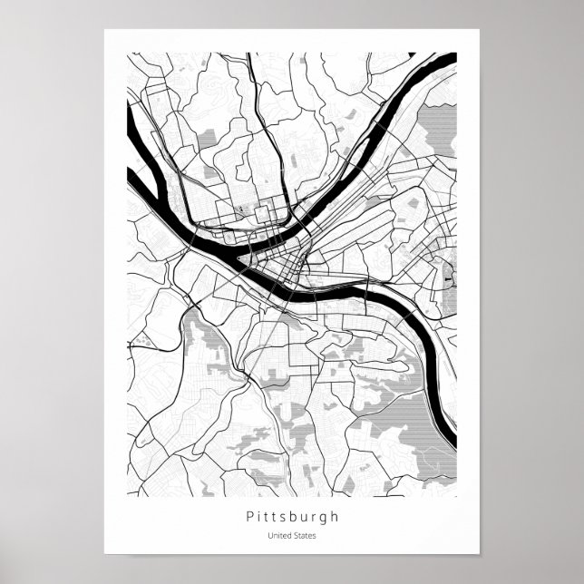 Pittsburgh Pennsylvania Modern Minimum Simal Karta Poster (Framsidan)