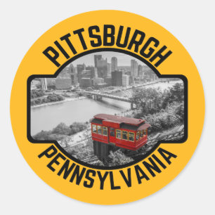 Pittsburgh Pennsylvania Steel City Skyline Incline Runt Klistermärke
