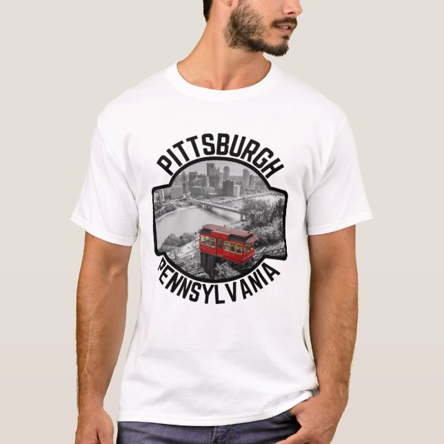 Pittsburgh Pennsylvania Steel City Skyline Incline T Shirt (Framsida)