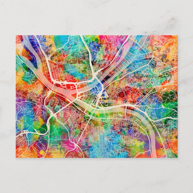 Pittsburgh Pennsylvania Street Karta Vykort (Framsida)