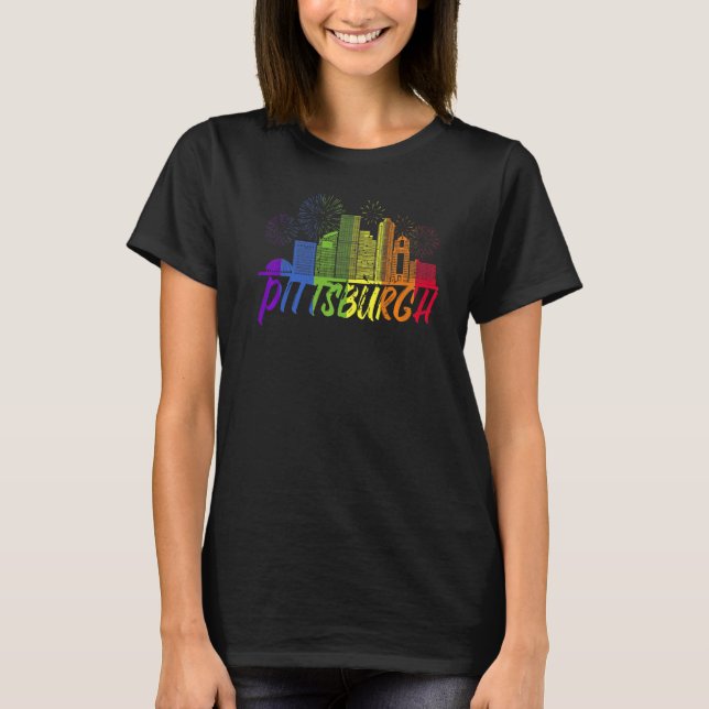 Pittsburgh Pride Skyline Pride Parad Pittsburgh T Shirt (Framsida)