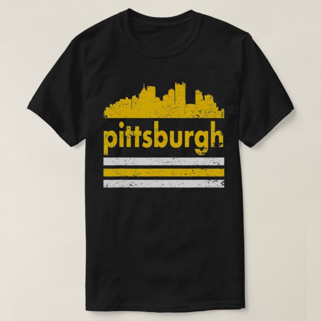 Pittsburgh Retro Three Stripe Black Weathered  T Shirt (Design framsida)