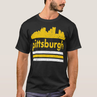 Pittsburgh Retro Three Stripe Black Weathered T Shirt