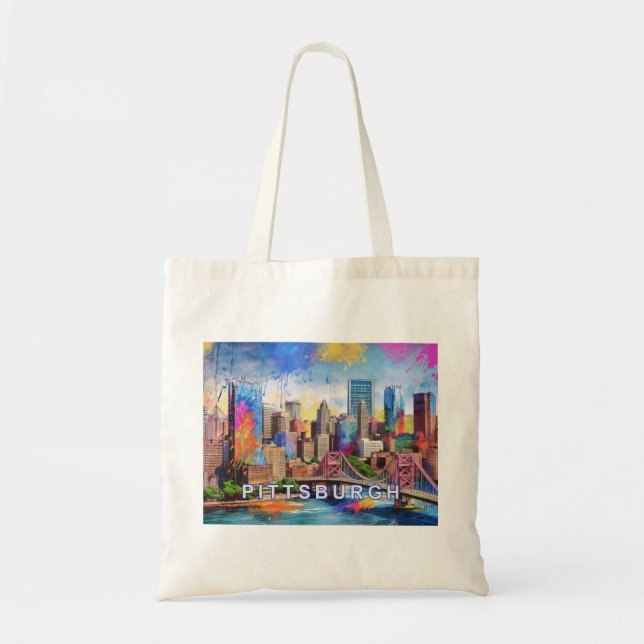 Pittsburgh Skyline Abstrakt Art Tygkasse (Framsidan)