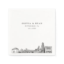 Pittsburgh Skyline Bröllop Papper Cocktail Napkin