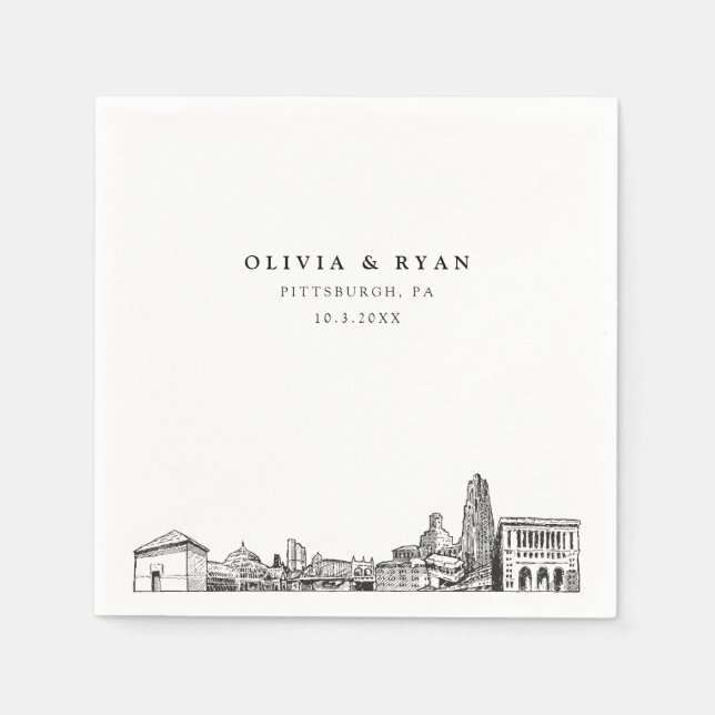 Pittsburgh Skyline Bröllop Papper Cocktail Napkin Pappersservett (Framsidan)