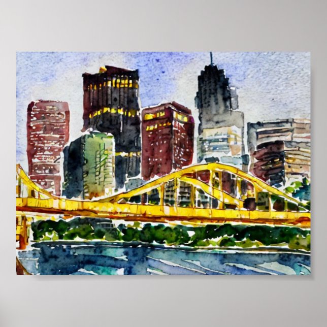 Pittsburgh Skyline-färgmålning Poster (Framsidan)