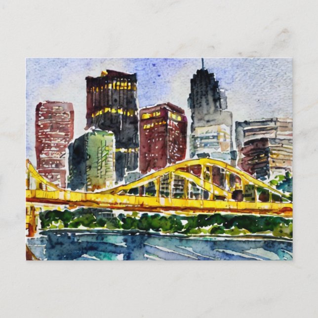 Pittsburgh Skyline-färgmålning Vykort (Framsida)