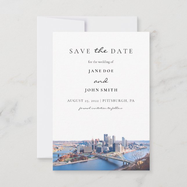 Pittsburgh Skyline Flat Save Date Card Spara Datumet (Framsida)