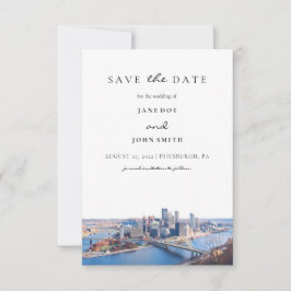 Pittsburgh Skyline Flat Save Date Card Spara Datumet