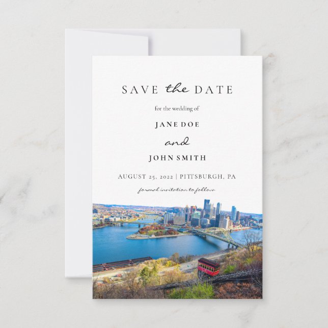 Pittsburgh Skyline Flat Save Date Card Spara Datumet (Framsida)