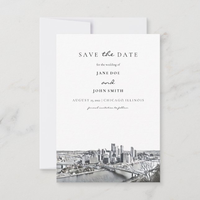 Pittsburgh Skyline Flat Save Date Card Spara Datumet (Framsida)