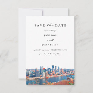 Pittsburgh Skyline Flat Save Date Card Spara Datumet