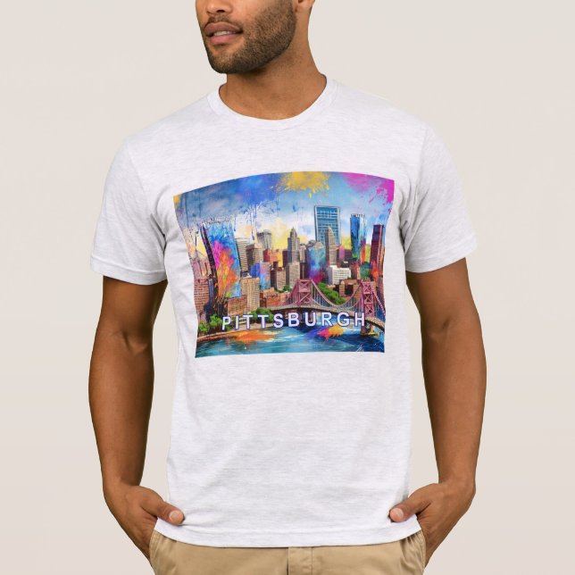 Pittsburgh Skyline Graffiti Art T Shirt (Framsida)