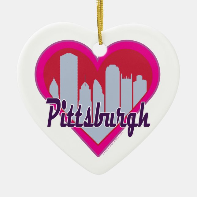 Pittsburgh Skyline Heart Julgransprydnad Keramik (Framsidan)