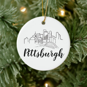 Pittsburgh Skyline Illustration Art Julgransprydnad Keramik