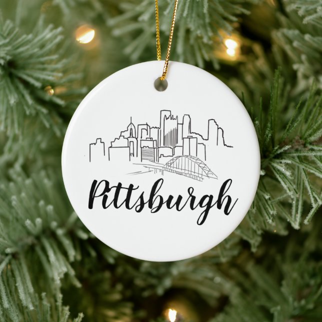 Pittsburgh Skyline Illustration Art Julgransprydnad Keramik (Träd)