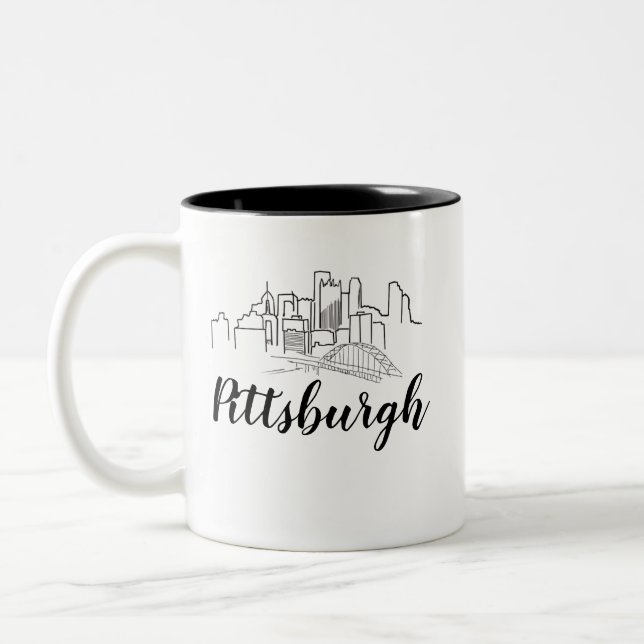 Pittsburgh Skyline Illustration Två-Tonad Mugg (Vänster)