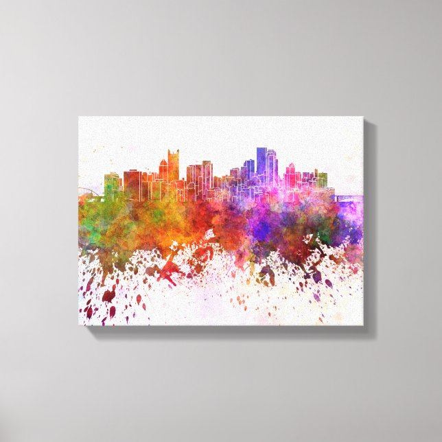 Pittsburgh skyline in watercolor background canvastryck (Framsida)
