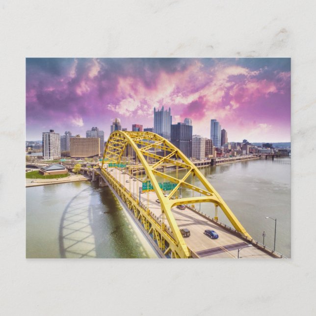 Pittsburgh Skyline och Fort Pitt Bridge Vykort (Framsida)
