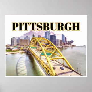 Pittsburgh-skyline och Fort Pitt-bron Poster