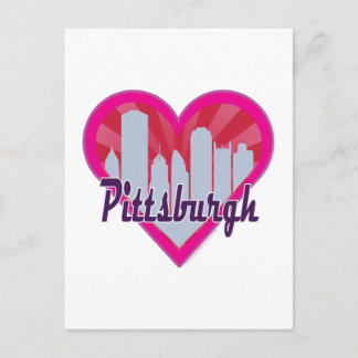 Pittsburgh Skyline Sunburst Heart Vykort
