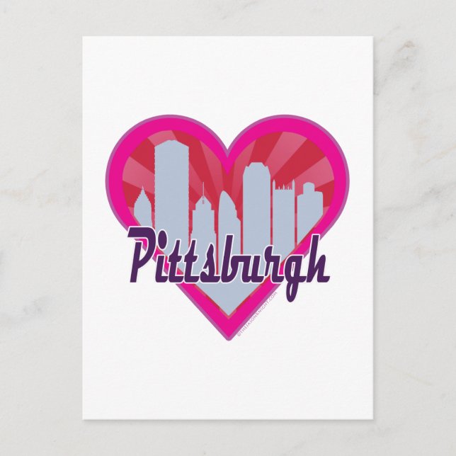 Pittsburgh Skyline Sunburst Heart Vykort (Framsida)