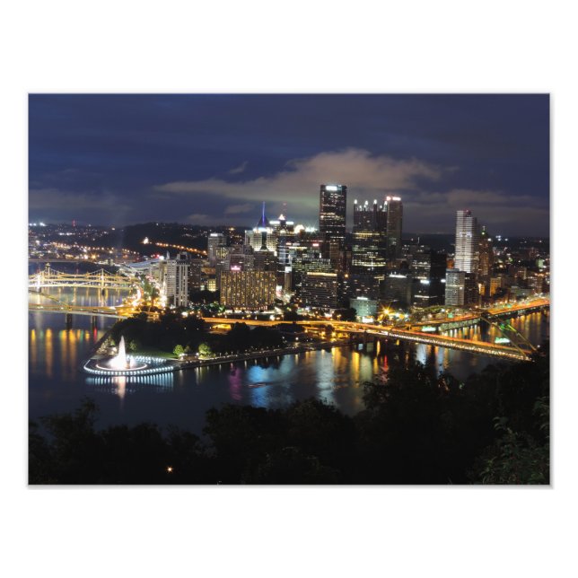 Pittsburgh Skyline vid Dusk Print Fototryck (Framsidan)