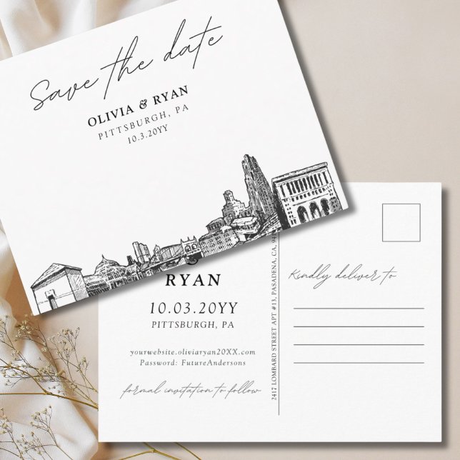 Pittsburgh Spara datum vykort Elegant bröllop (Pittsburgh Save the Date Postcard Elegant Wedding
)