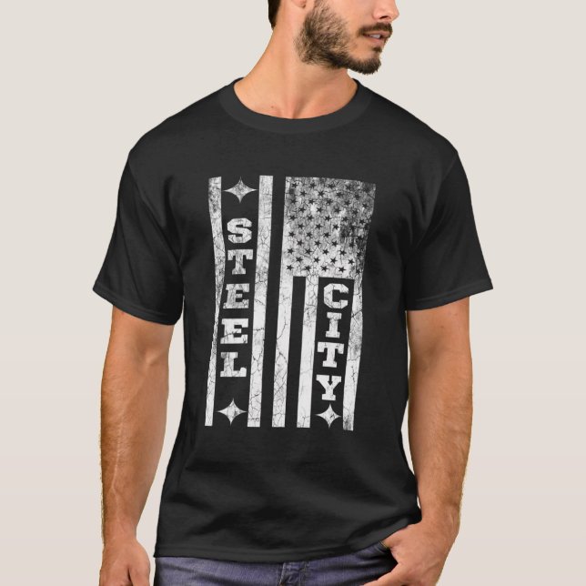Pittsburgh Steel City American Flagga Patriotic Vi T Shirt (Framsida)