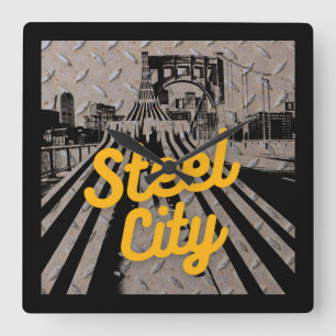 Pittsburgh Steel City Bridge Skyline Pennsylvania Fyrkantig Klocka