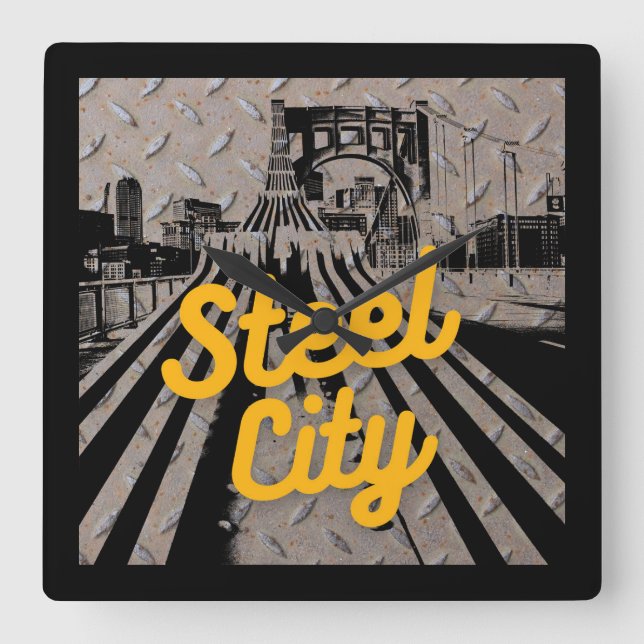 Pittsburgh Steel City Bridge Skyline Pennsylvania  Fyrkantig Klocka (Framsida)