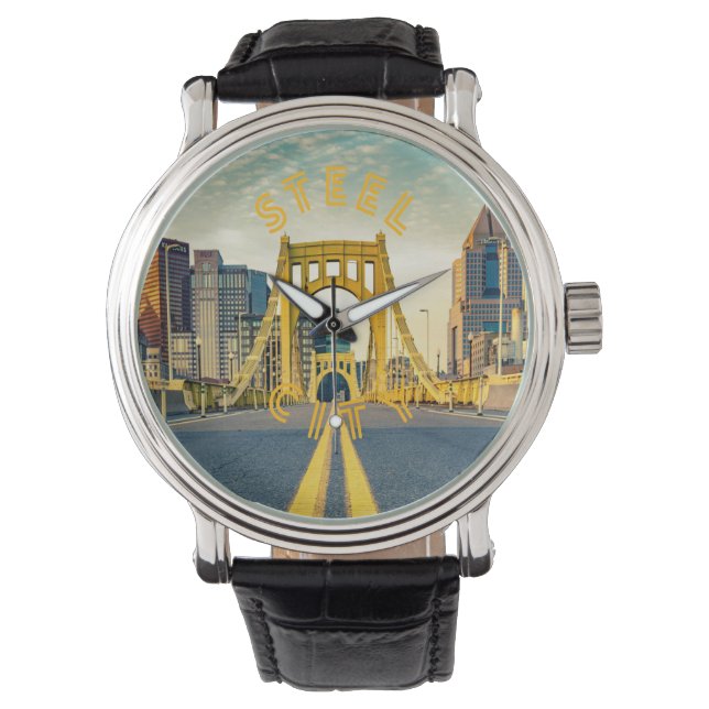 Pittsburgh Steel City Skyline 412 Pennsylvania Can Armbandsur (Framsida)