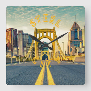 Pittsburgh Steel City Skyline 412 Pennsylvania kan Fyrkantig Klocka