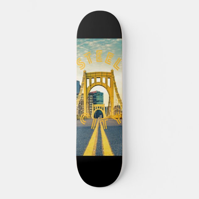 Pittsburgh Steel City Skyline Bridge Pennsylvania  Mini Skateboard Bräda 18,5 Cm (Framsida)