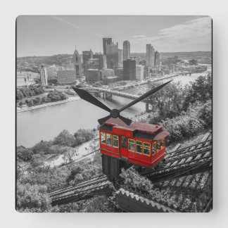 Pittsburgh Steel City Skyline Incline Fotography Fyrkantig Klocka