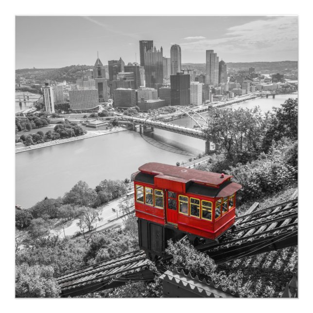 Pittsburgh Steel City Skyline Incline Photography Fototryck (Framsidan)