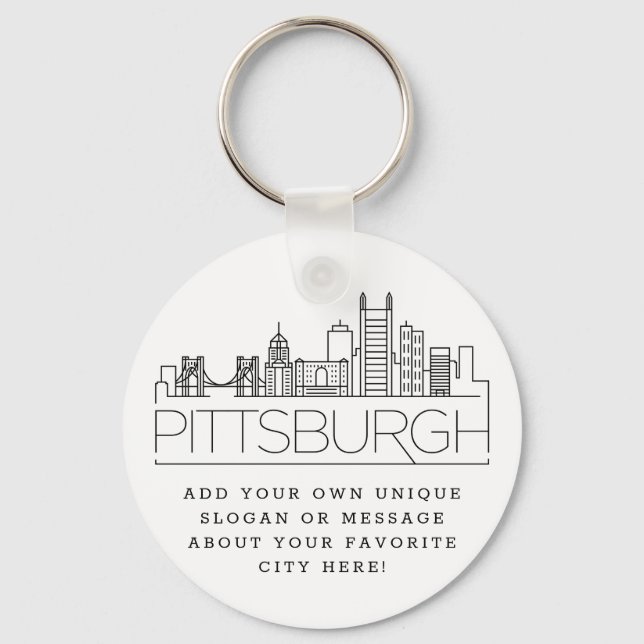 Pittsburgh Stylized Skyline | Anpassningsbar Sloga Nyckelring (Framsida)